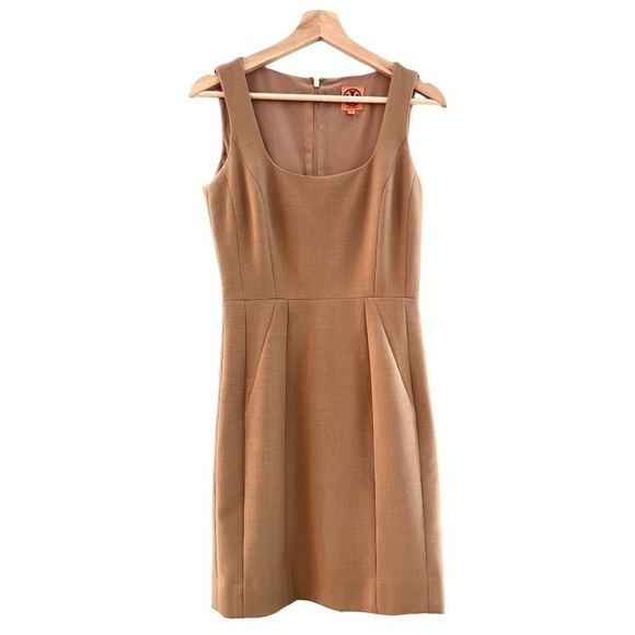TORY BURCH Azalea Square Neck Woolen Dress Camel Brown Size 6 - Picture 5 of 9